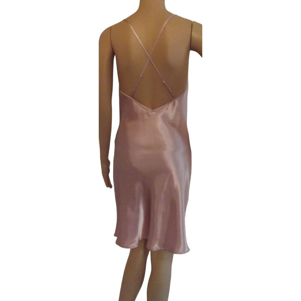 Pink Gown Dress Satin Draped Size Small Lace Front Crisscross Back Knee Silky